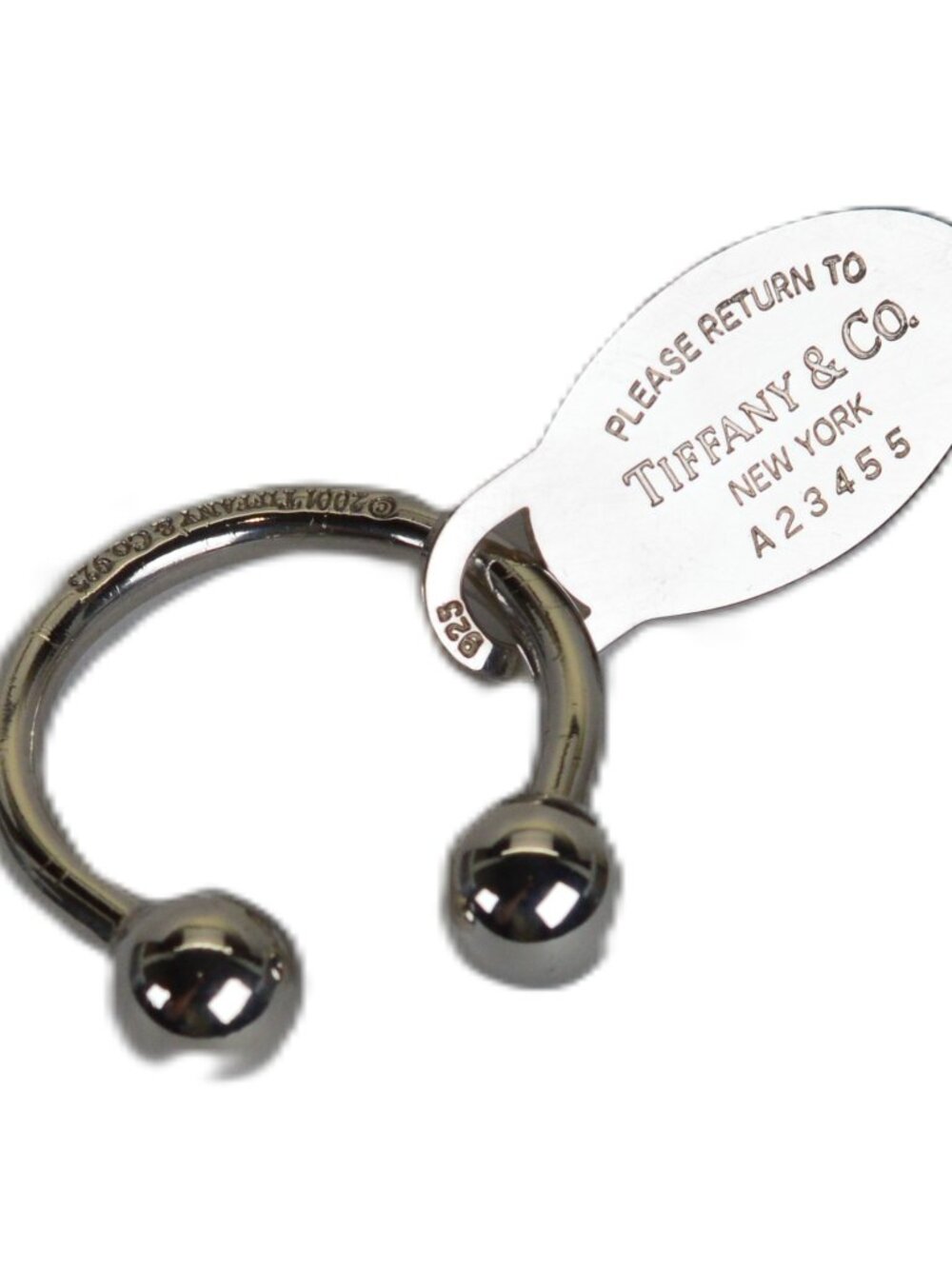 Vintage 2001 Tiffany & Co. 925 Sterling Silver Large Oval Tag Horseshoe Key Ring